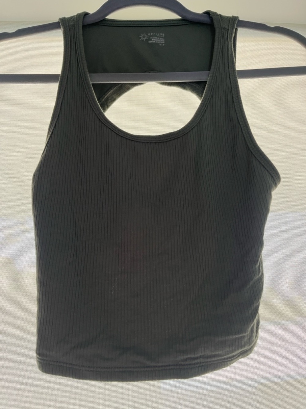 Offline by Aerie Cutout Back Ribbed Tank Top - olive green